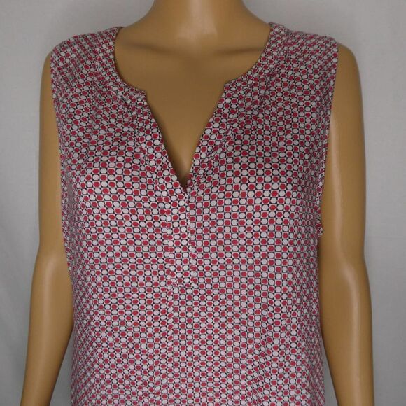 Lucky Brand Sleeveless Popover Blouse Stop Sign Polka Dot Print Geometric Large - Picture 2 of 7